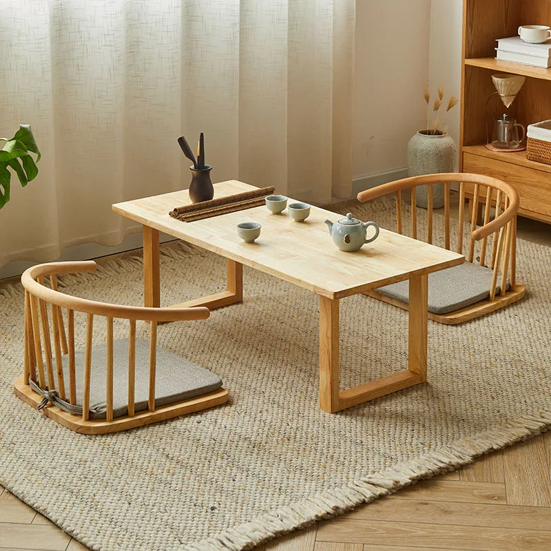 كرسي أرضي من الخشب الصلب على الطراز الياباني، كرسي مريح بمسند للذراعين، مقعد متحرك قوي، ديكور منزلي من حصير التاتامي للشرفة #5