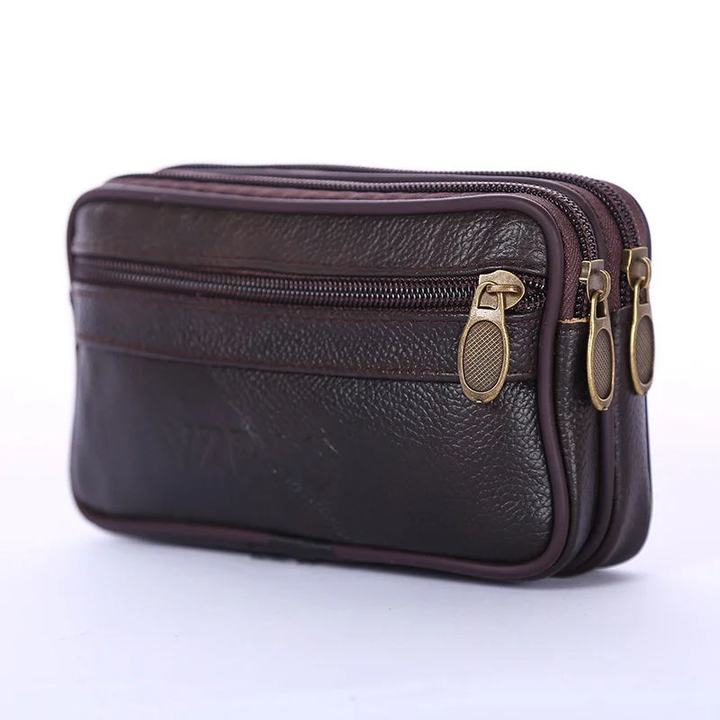 Vintage Cowhide Leather Waist Bag Fanny Pack Classic Texture Cellphone Loop Holster Men Belt Bags Mobile Phone Pouch Wallet Case