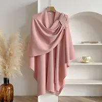 Women Poncho Winter Warm Solid Color Shawl Double Sided Designer Blanket Luxury Scarf Female Cloak Cashmere Pashmina Cape Stole - Image 5