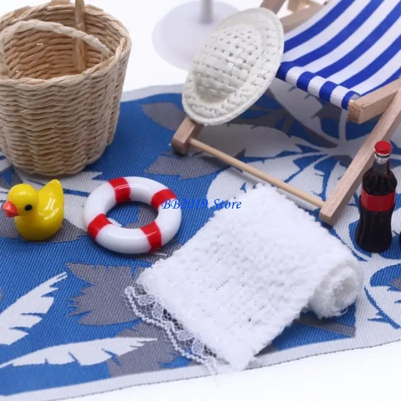 Q0KB Accessori per scene da spiaggia in legno con mobili in miniatura Decorazioni per scene case delle bambole
