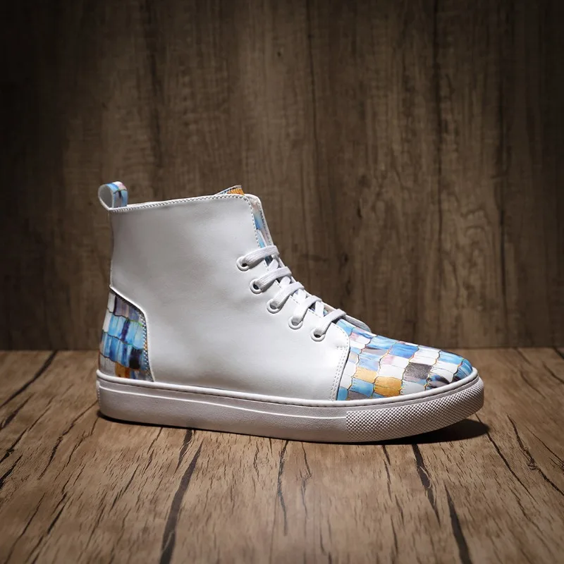 High End Genuine Leather Outdoor Hiking Sport High-Top Boots Men's Casual Shoes Autumn Winter Plush Warm Board Shoes Male Flats