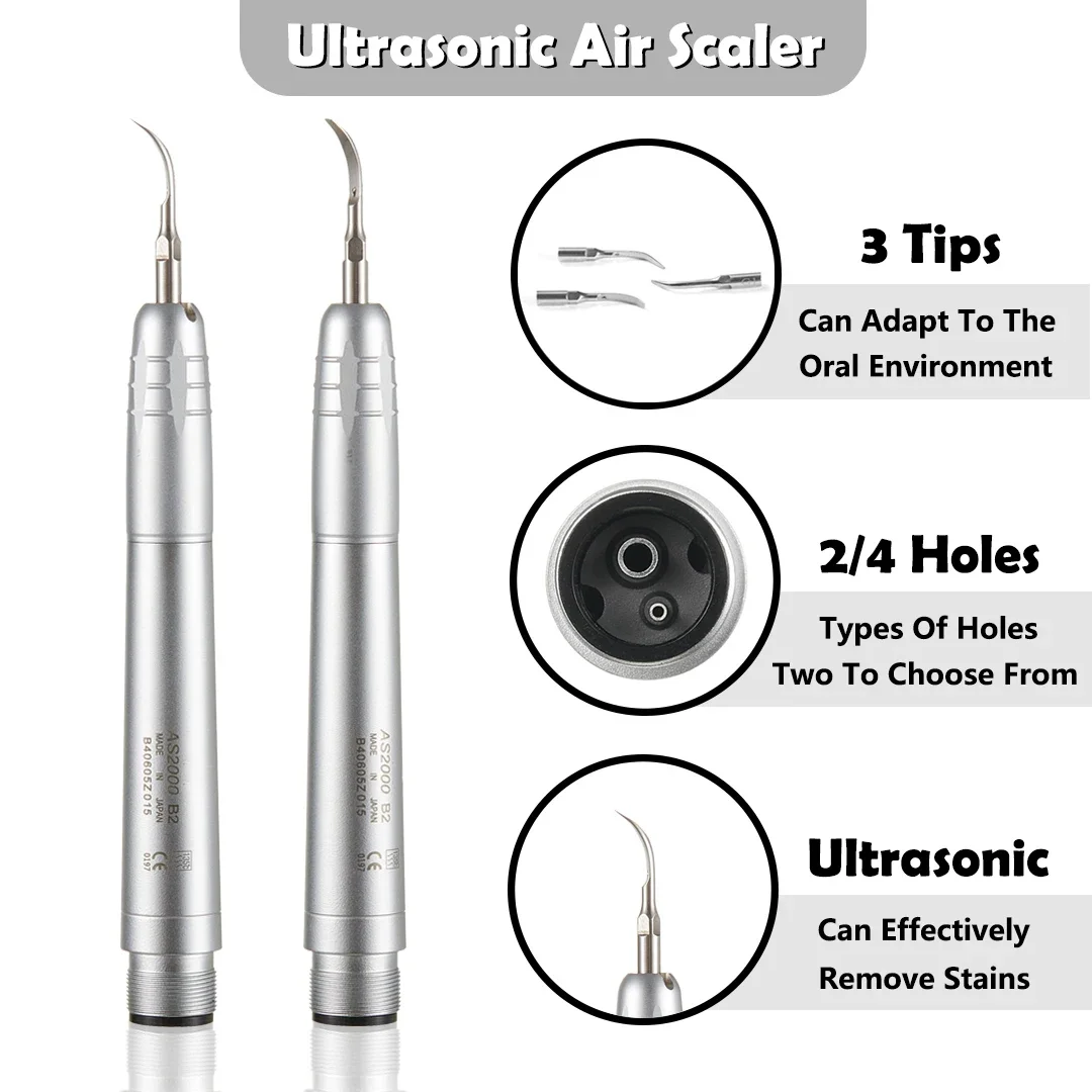 Schnawis Dental  Ultrasonic Scaler Handpiece Air Scaler Handpiece Sonic Scaler Tooth Cleaner With 3 Tips 2/4 Hole Dentistry Tool