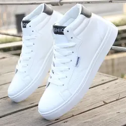 School Youth Boys White Sneakers Men Fuax Leather Boots High Cut Sport Shoes Men Zapatos Casuales de Hombre