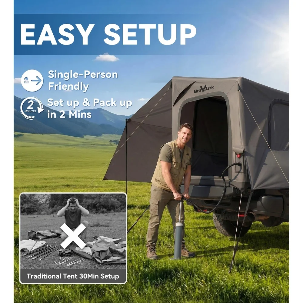 Inflatable Truck Bed Tent with Detachable Zippered Awning
