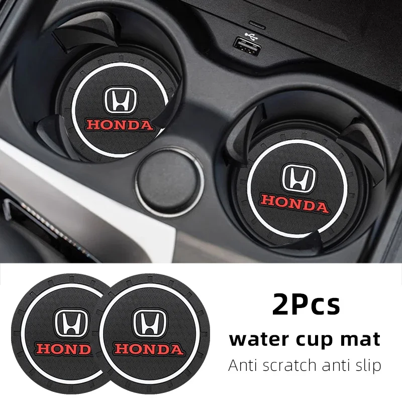 2Pcs Car Coaster PVC Cars Water Cup Mat Anti Slip Pad Accessories For Honda Civic Fit Jazz Accord Pilot CRV Odyssey Passport