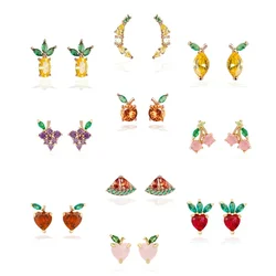 Ins Hot Sale  Cute Fruit Stud Earrings For Women Apple Cherry Heart AAA Cubic Zircon CZ Earrings