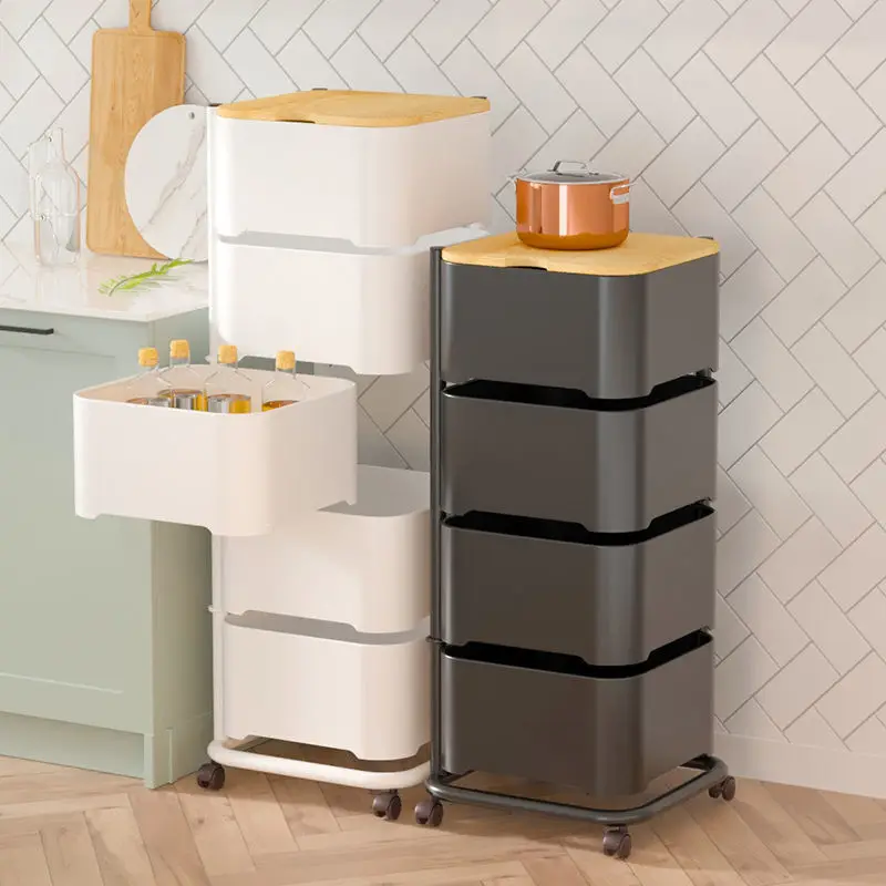 

Rotatable Kitchen Cart Furniture Storage Shelf Living Room Side Table Storage Rack Trolley Rolling Storage Cart with Drawers