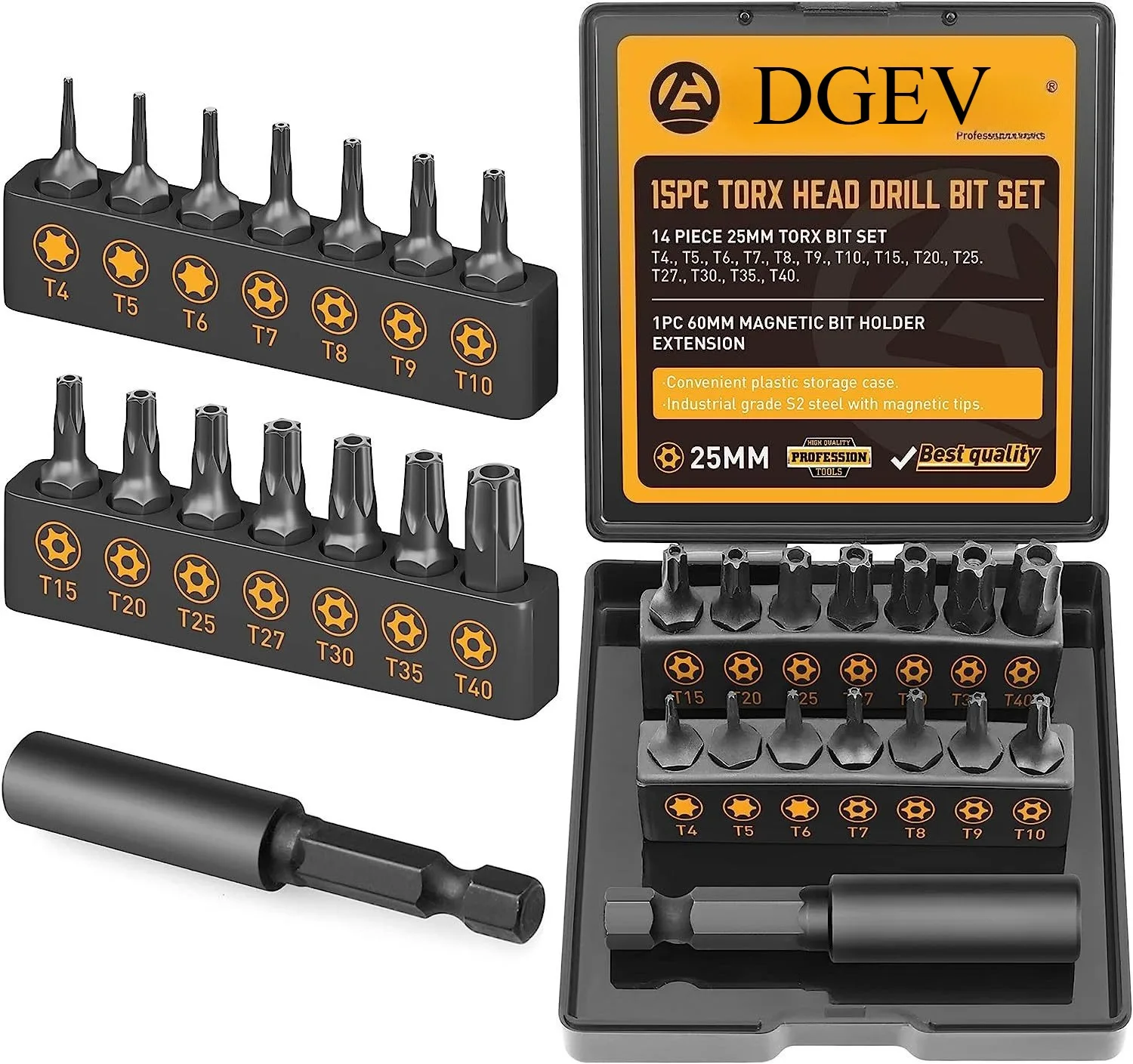DGEV 15 piece set of safety plum blossom drill bit set, tamper proof star drill bit set, S2 steel screwdriver bit