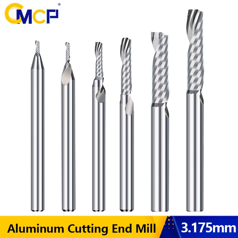 

CMCP 1 шт. однофлейтовая спиральная концевая фреза 3,175 мм хвостовик фреза гравировальная фреза с ЧПУ для резки алюминия, меди, дерева, акрила