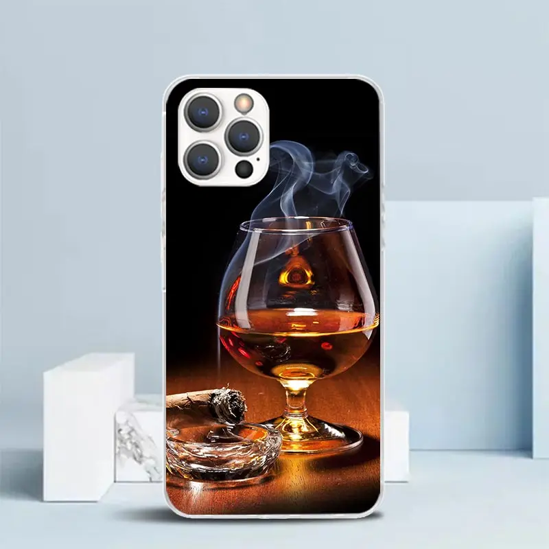 Cigar Whiskey Ice Drink Phone Case For IPhone 16 15 14 13 12 11 Pro Max Mini XR XS X 7 Plus 8 + SE 2020 Soft TPU Back Cover