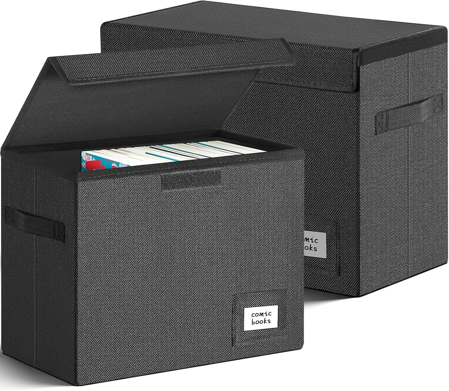 

Collapsible Comic Book Storage Box with Lid, Holds 150 Comics, Heavy Duty Black 2-Pack