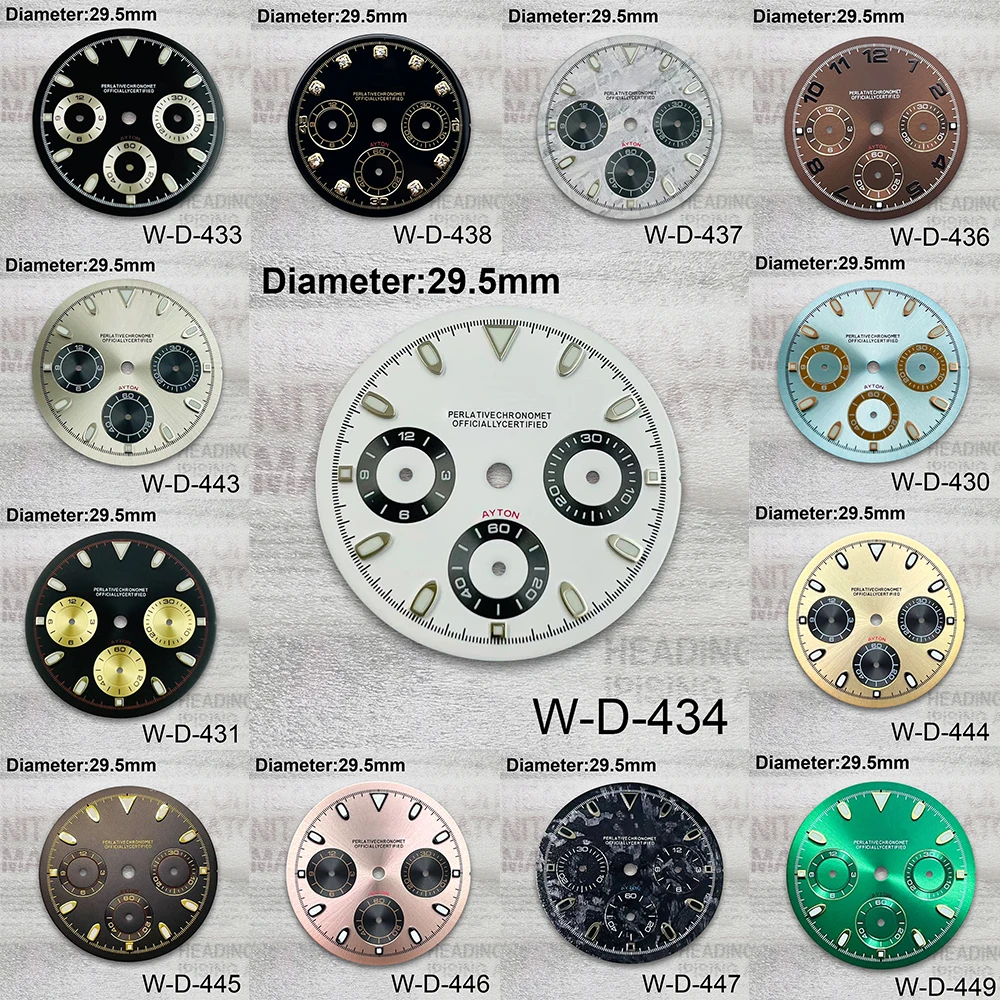 29.5mm Panda DTN S Dial Fit VK63 Quartz Movement Green Luminous High-Quality Enamel/Sunray Dial Watch Modification Accessories