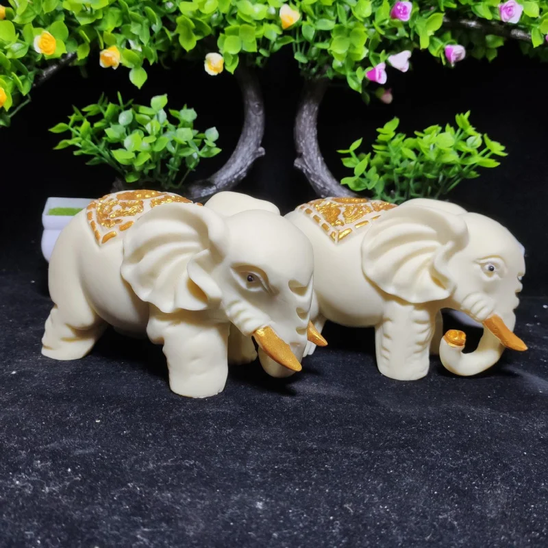 Ivory Nut Drawing Gold-Plated Lucky Elephant Shaking Head Tiger Nine Tail Fox Western Trinity Manshu Puxian Meditation Guanyin O