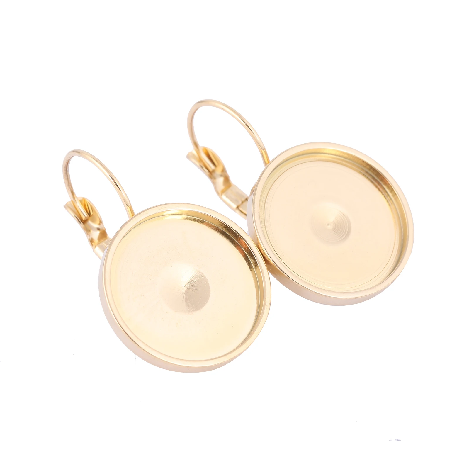 10 sztuk ze stali nierdzewnej pozłacane czarny Leverback kolczyk baza Blanks 16mm okrągły Cabochon ustawianie ramek Diy ocena biżuteria