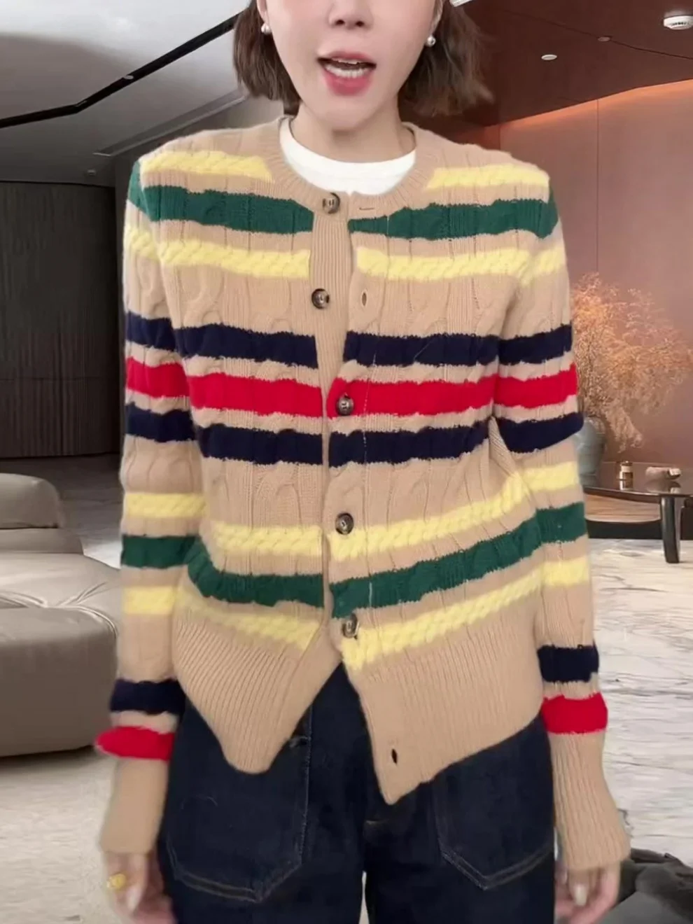 

La Chapelle женский вязаный свитер в полоску, цветная блузка, кардиган, весна-осень-зима, модная верхняя одежда, длинный све, круглый...