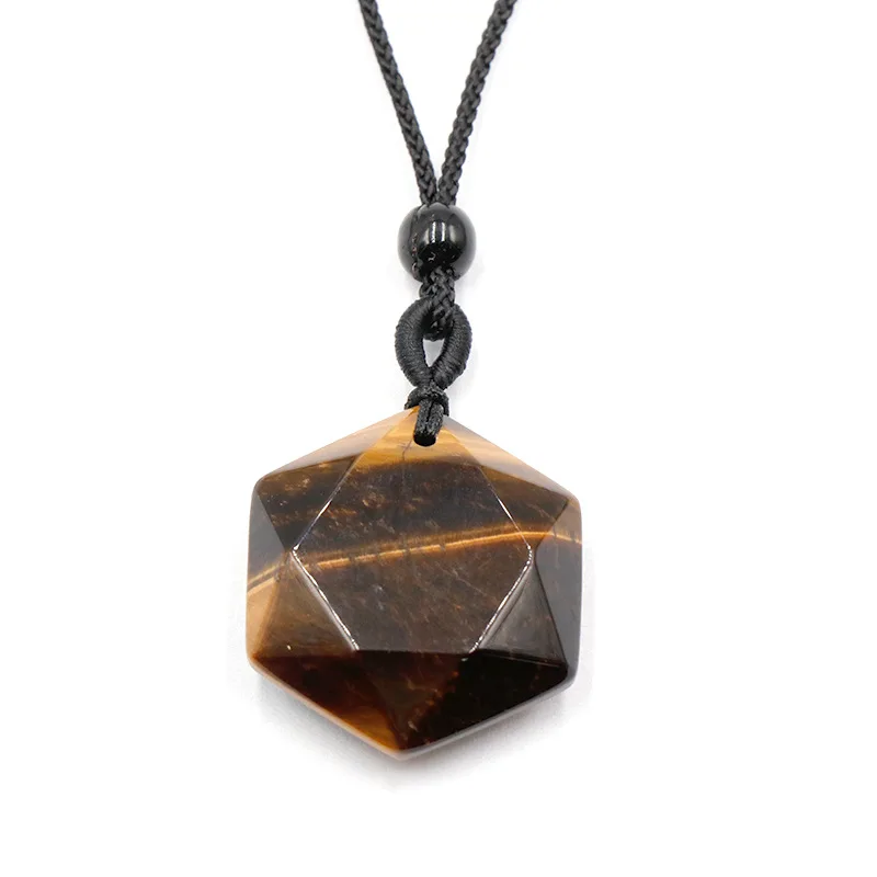 Hexagramm-Stern-Anhänger aus Naturstein, verstellbares Seil, Achat-Kristall-Charms, Pullover-Kette, Halskette für Damen und Herren, Schmuckgeschenk – Detail 5