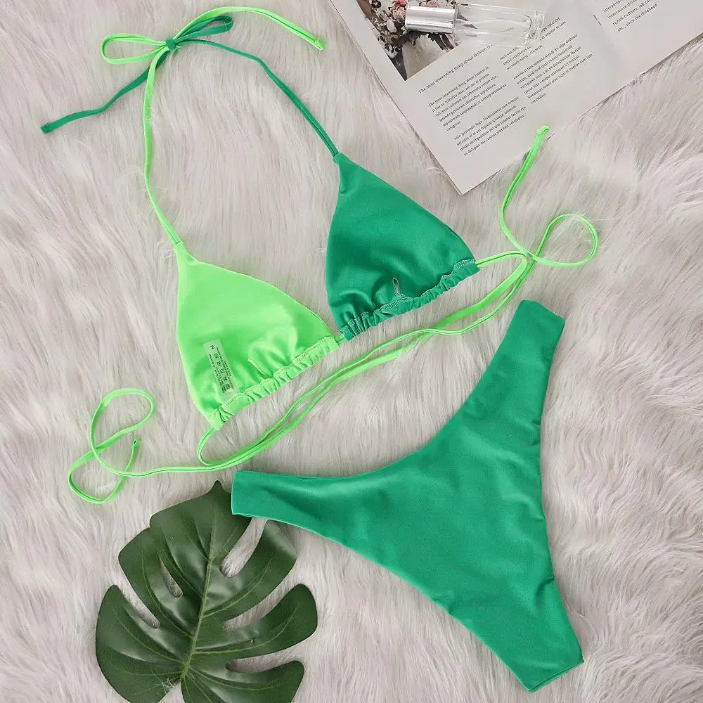 Splicing Halter Diamond Rhinestones Bikini Female Swimsuit Women Swimwear Two-piece Bikini set Bather Bathing Suit Swim