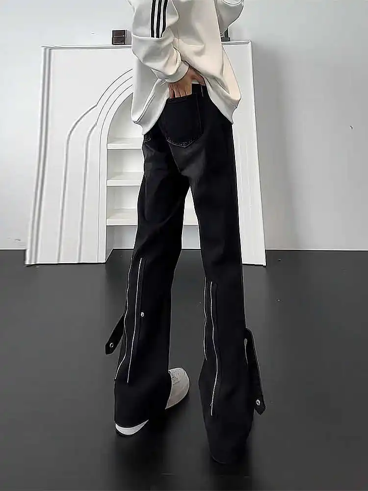 

Американские джинсы High Street на молнии для мужчин, весенне-осенние, удлиненные, прямые, слегка расклешенные брюки