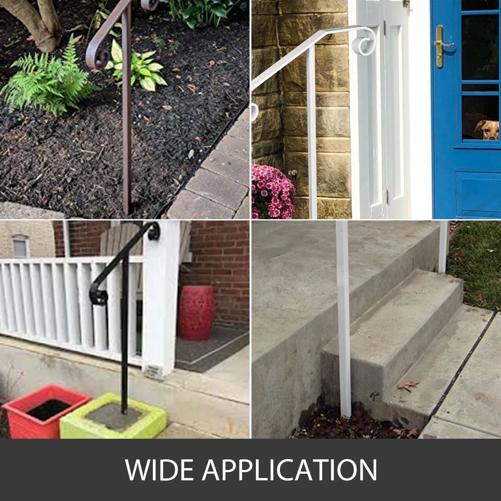 VEVOR Single Post Wrought Iron Handrail  Post Mount Step Grab Supports in Ground Long Post Fits 1 or 2 Steps Grab Rail Single