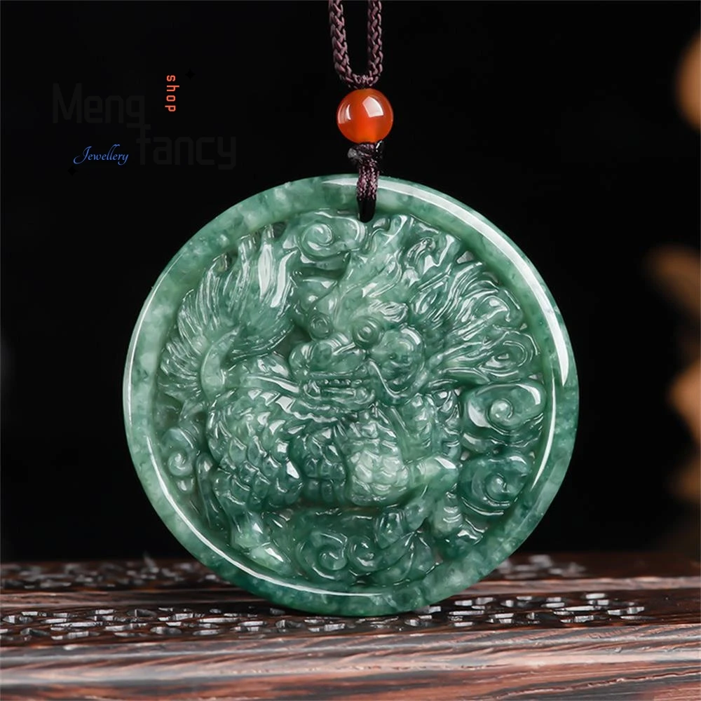 

Natural A Grade Jadeite Auspicious Qilin Pendant Fashion Exquisite Men Women Best Selling Handicraft Luxury Jewelry Holiday Gift
