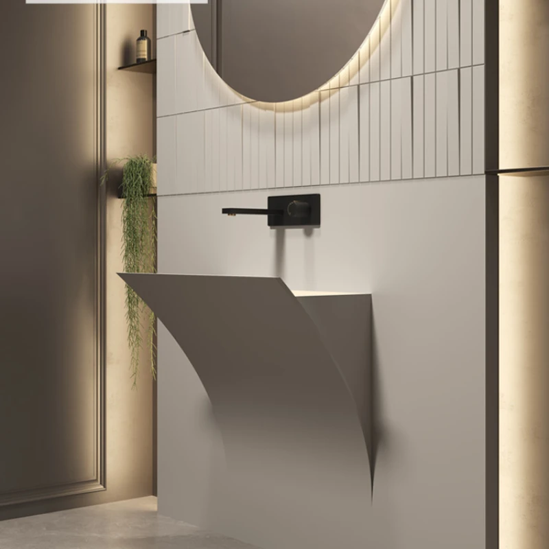 

Square wall basin Integrated wall-mounted wash basin Bathroom semi-embedded artificial stone basin