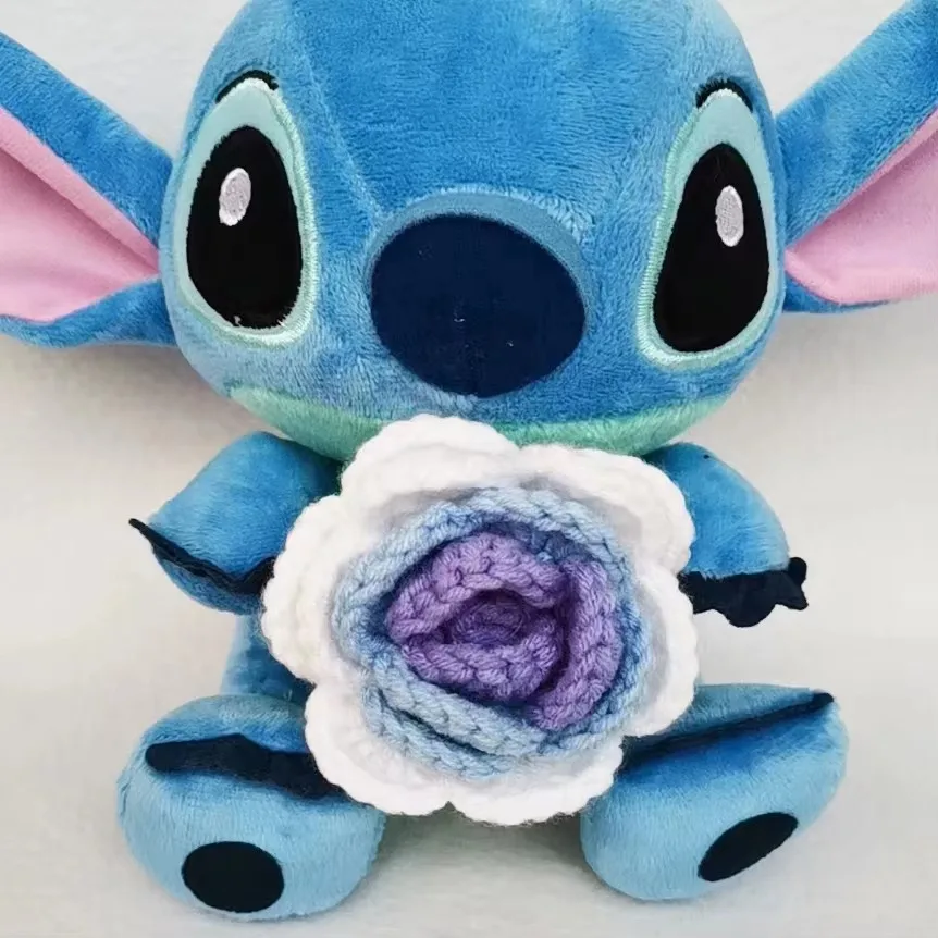 Plush Stitch Rose Woven hand-crochet Simulation Flower Movie Cartoon Model Doll Lilo & Stitch Action Figures Stuffed Toys Gifts