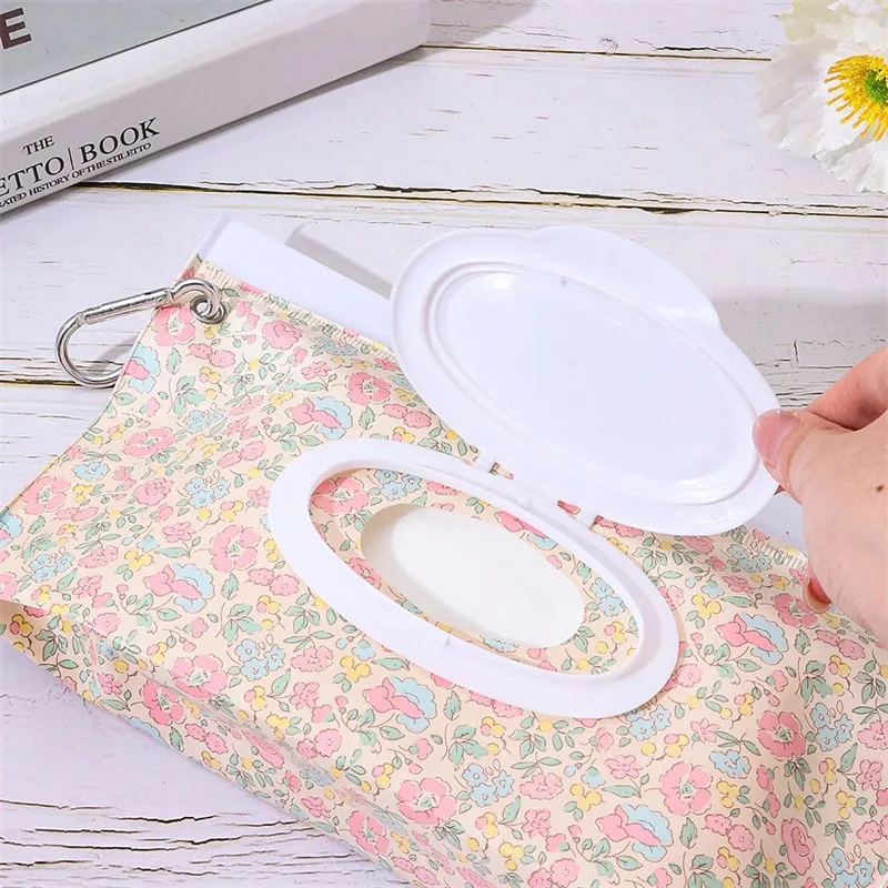Bolsa Portátil para Lenços Umedecidos de Bebê com Fecho de Fivela, Estojo com Tampa Articulada e Alça de Pressão, Reutilizável e Recarregável para Viagem e Uso Externo