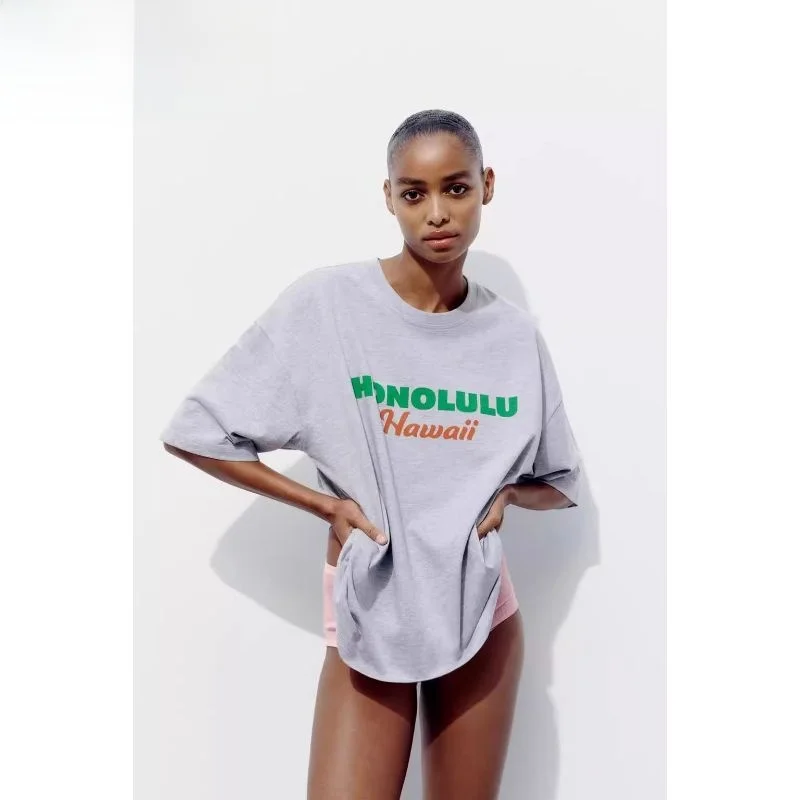 Neuankömmling Herbst 2024, Damen-T-Shirt mit HONOLULU-Aufdruck, rund, Ne ort Sve, lässig, SLE, Sommersaison, normale Länge