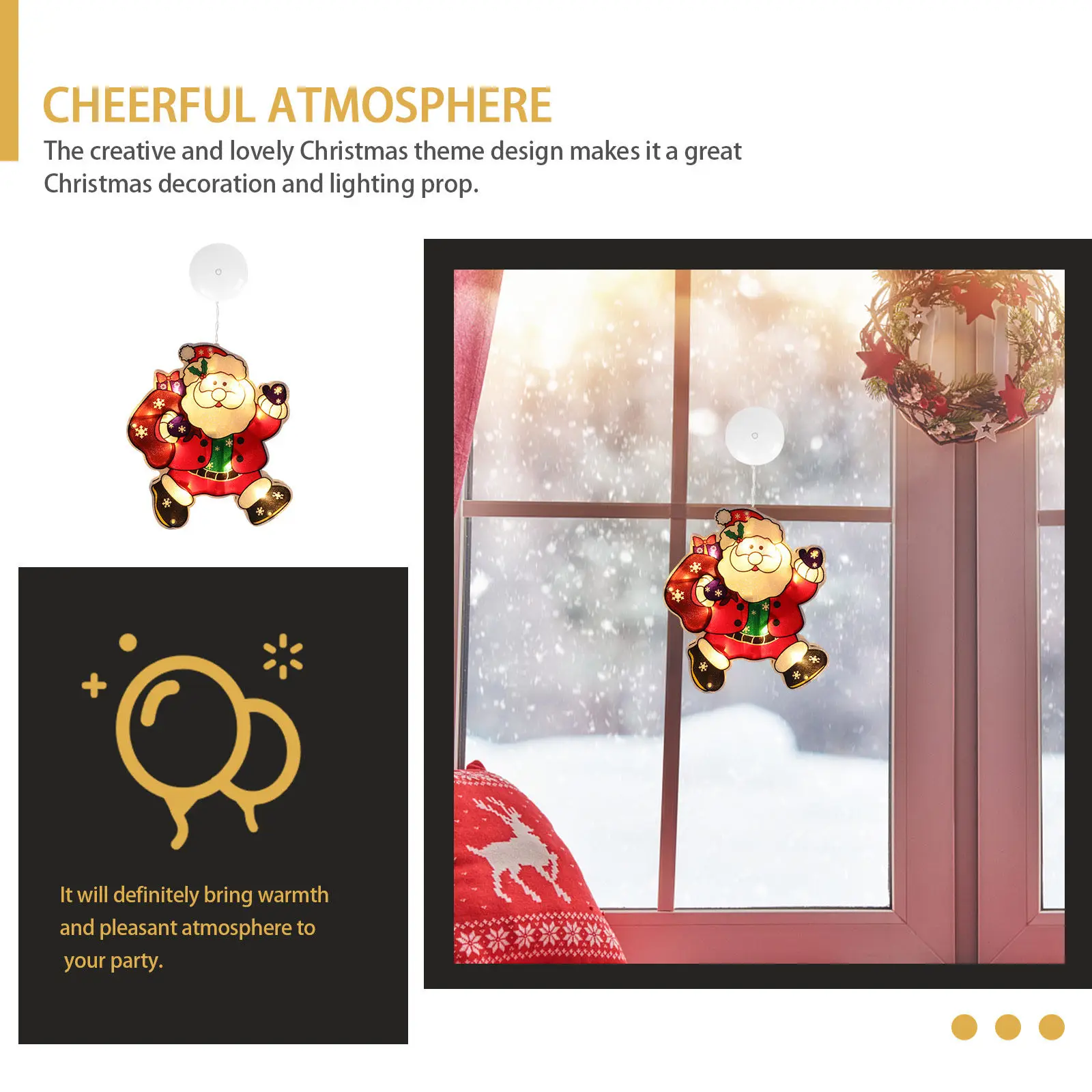 1Pcs Sucker Light Adorable LED Xmas Decorative Lamp for Window Showcase Party Sucker Light Suction Cup Lamp Party Supply