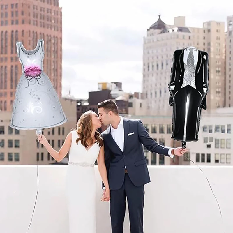 2pcs Groom and Bride Suit Wedding Dress Balloon Wedding Engagement Valentine\'s Day Birthday Party Decoration