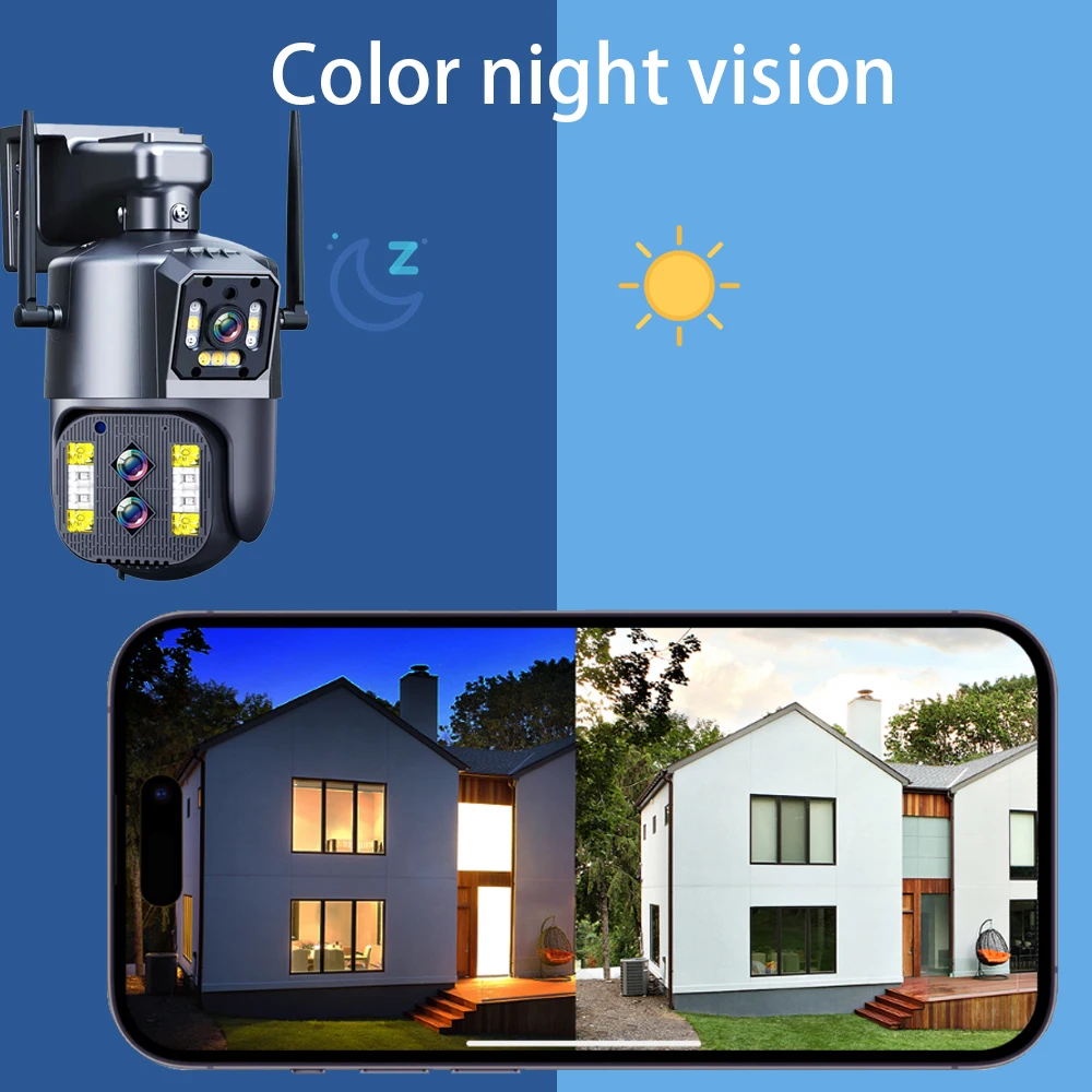 12MP 6K HD 10X زووم بصري كاميرا أمان WiFi اتجاهين الصوت PTZ ثلاثة عدسة شاشات مزدوجة كاميرا شبكة مراقبة CCTV لاسلكية للمنزل
