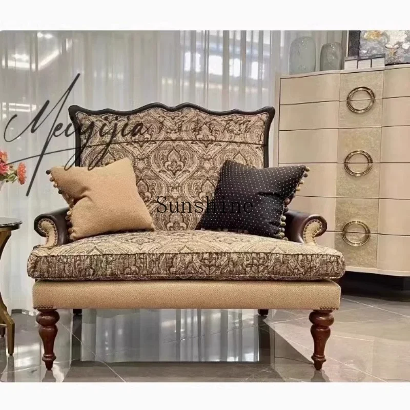 American furniture lover chair solid wood retro carved jacquard single double sofaX