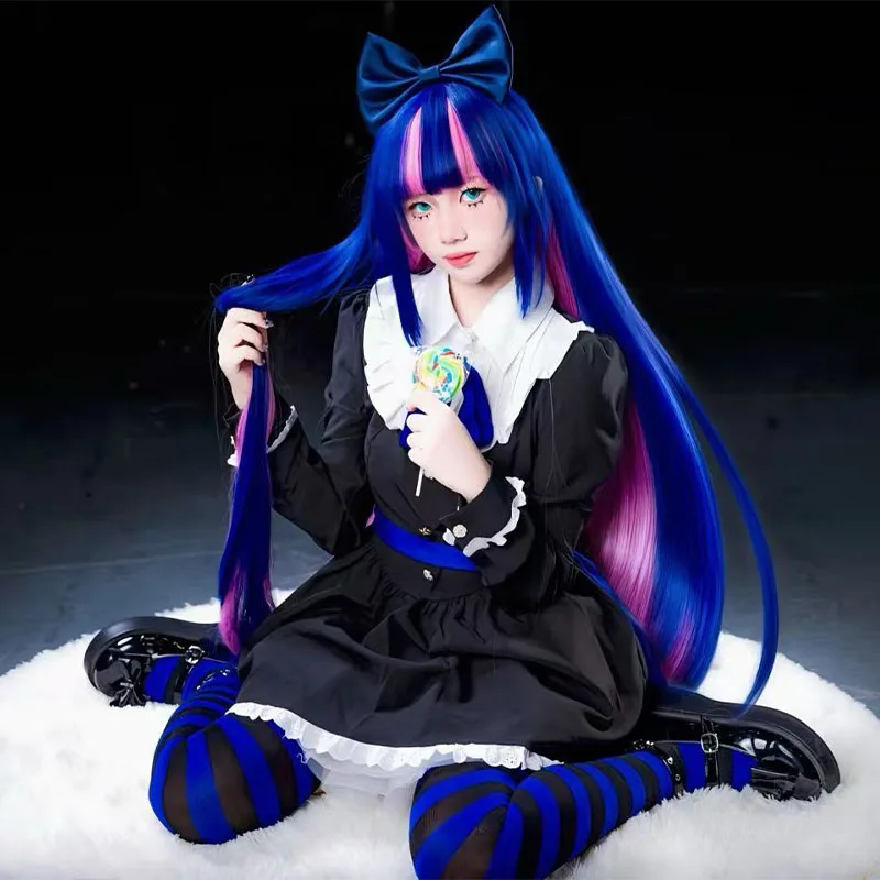 Stocking Anarchy Cosplay Costume anime Panty & Stocking With Garterbelt Dress Gothic Maid Lolita Uniform Long Wig