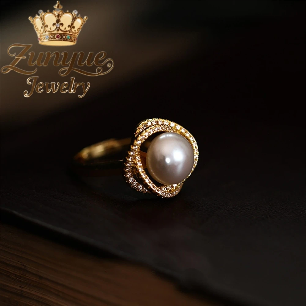 

A Rose Natural Freshwater Pearl Zircon Ring With Unique Open Design For Women, Exuding A Light Luxury High-End New Chinese Style
