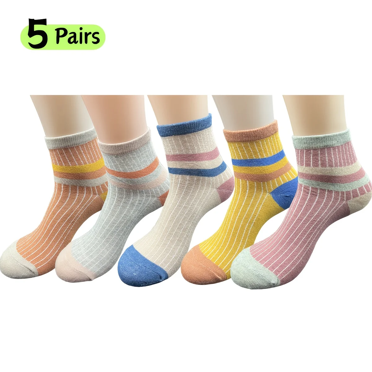 5 أزواج من الجوارب النسائية المخططة للركبة ذات الطراز القديم والجوارب الرياضية الملونة #5