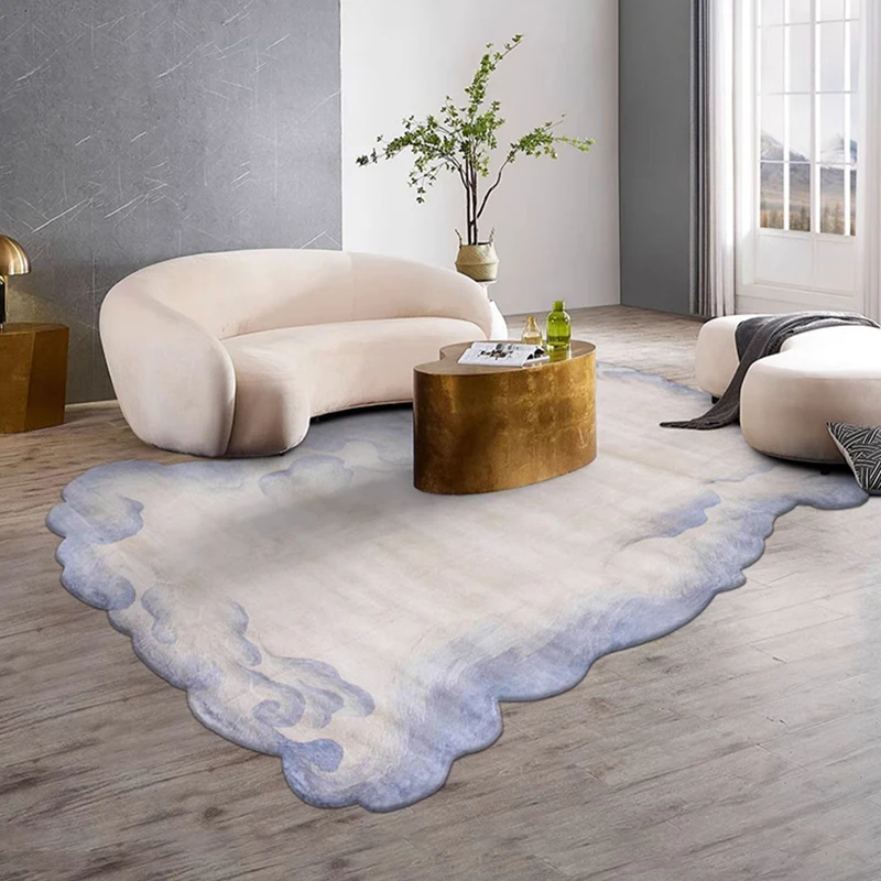 Blue Purple Wool Living Room Carpet Irregular Handmade Large Area Cream Style Bedroom Rug Modern Minimalist Thick Study Cloak
