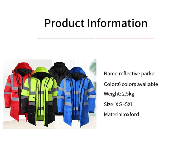 Safety Jacket Reflective Waterproof Windproof Coldproof Hi Vis 7 in 1 Parka Windbreaker Workwear with Detachable Cotton Linner