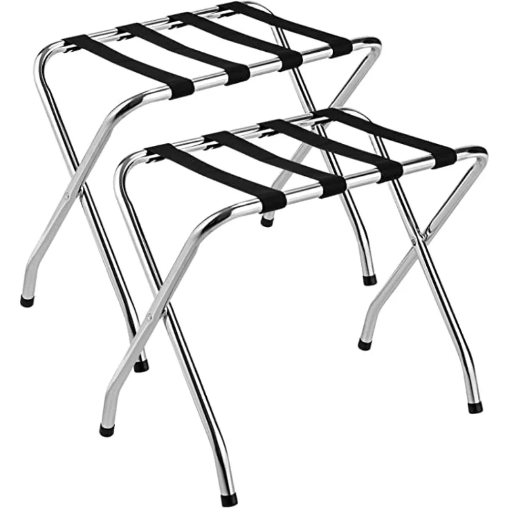 

2-piece foldable chrome stainless steel backless luggage rack, Portable Heavy-Duty Luggage Rack, for Guest Room, Bedroom&Hotel