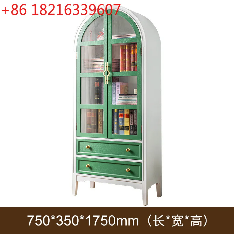 YAO solid wood American arched retro glass door with door dust-proof bookcase bookcase customization