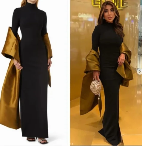 Meetlove Customized Saudi Arabia Women Prom Dresses Evening Dresses Ruffle O-neck Long Sleeves Formal Occasion Party Gowns