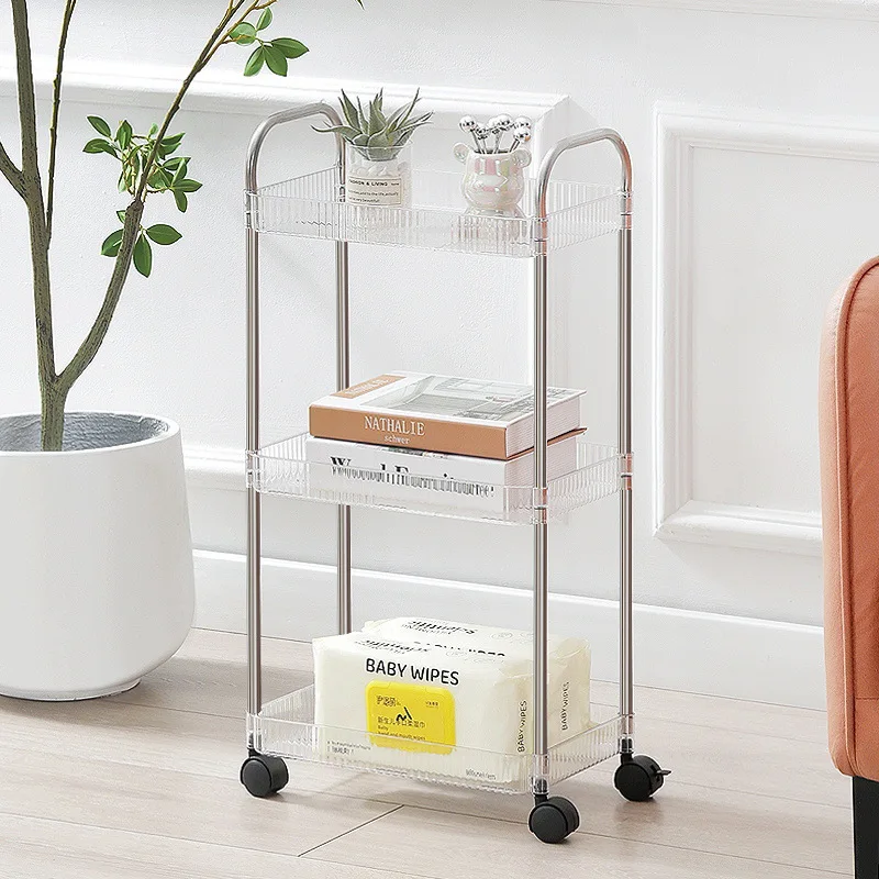 تخزين الرف عربة Ins شفافة عربة صغيرة تخزين الرف الطابق متعدد الطبقات الحمام غرفة نوم وجبات خفيفة لقط الرف متعددة الأغراض