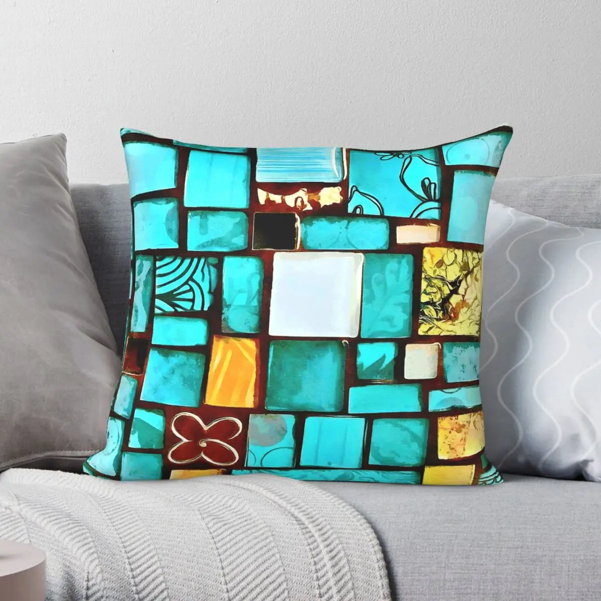 Antoni Gaudi Barcelona Mosaic Square Pillowcase Polyester Linen Velvet Pattern Zip Decorative Sofa Cushion Case 45x45