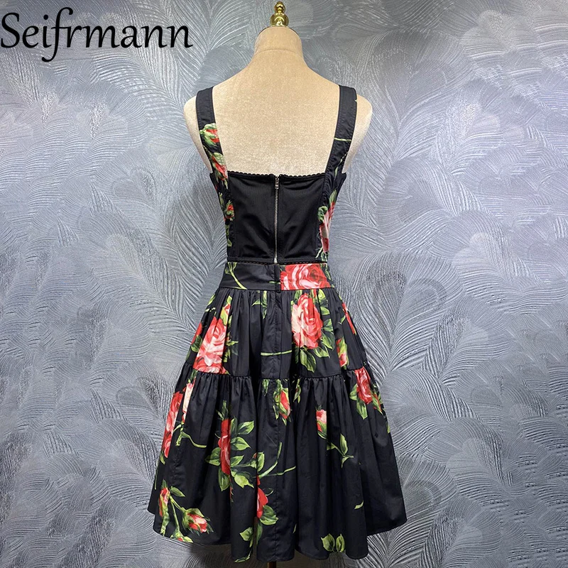 Seifrmann 2026 ربيع المرأة الجديدة المألوف عالية الجودة الحمالات القطن قميص مطبوع + نصف تنورة قطعتين مجموعة