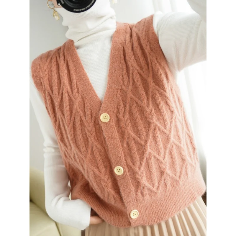 Woll Cardigan Weste 2023 Frühling Damen Strickweste lose V-Ausschnitt All-Matching Oberbekleidung Pullover Weste