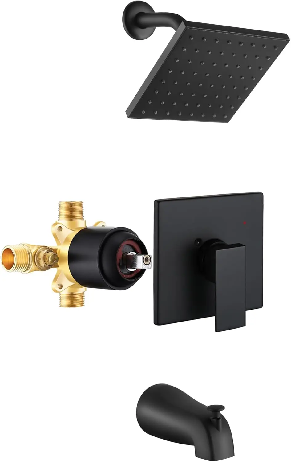 

Matte Black Tub Shower Faucet Set with 6-Inch Rain Shower Head, Valve Included, Single-Handle Trim Kit