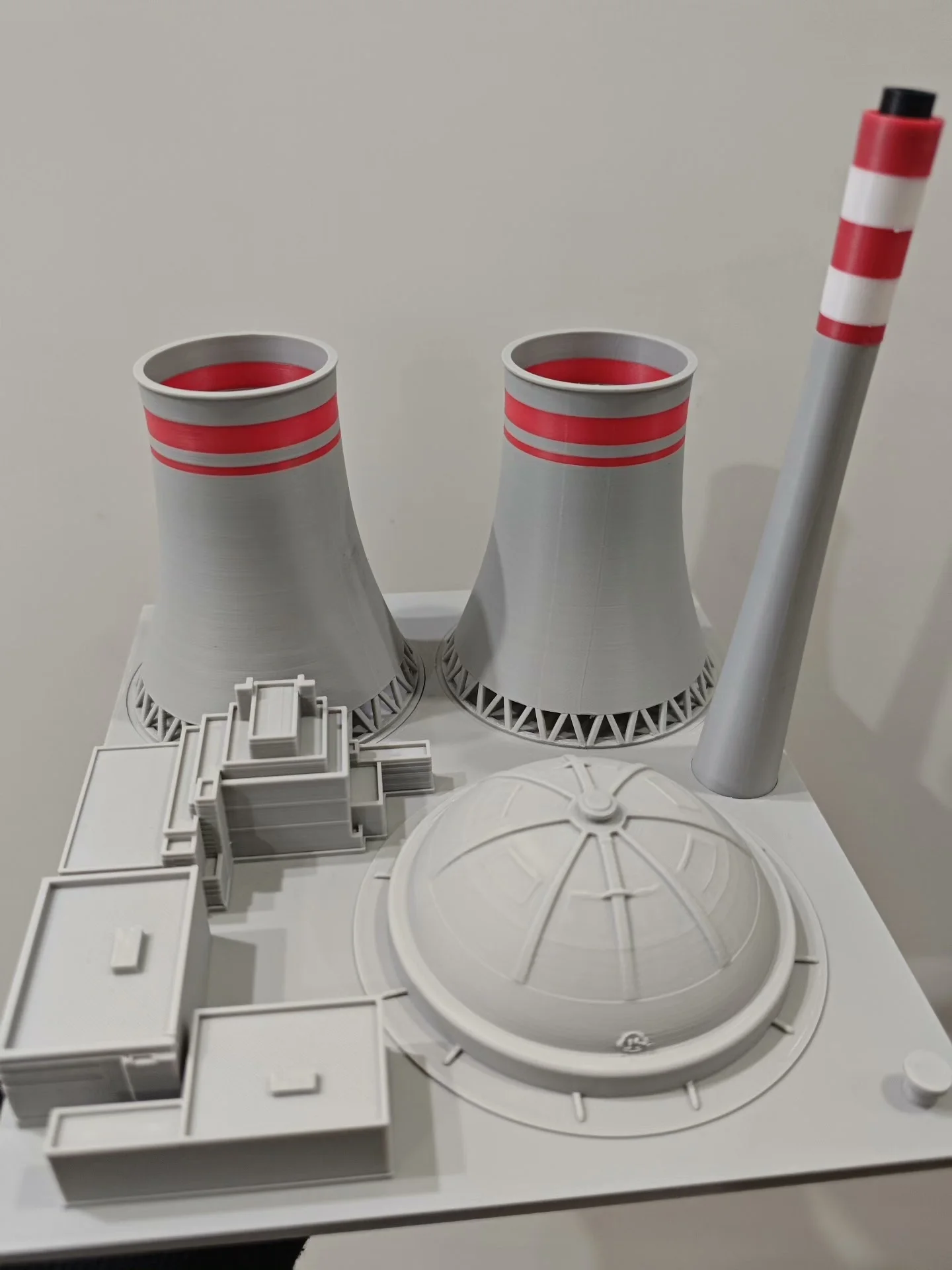 3D Printed Mini Thermal Power Plant Model with Chimney & Cooling Tower, Industrial Desk Decor, PETG