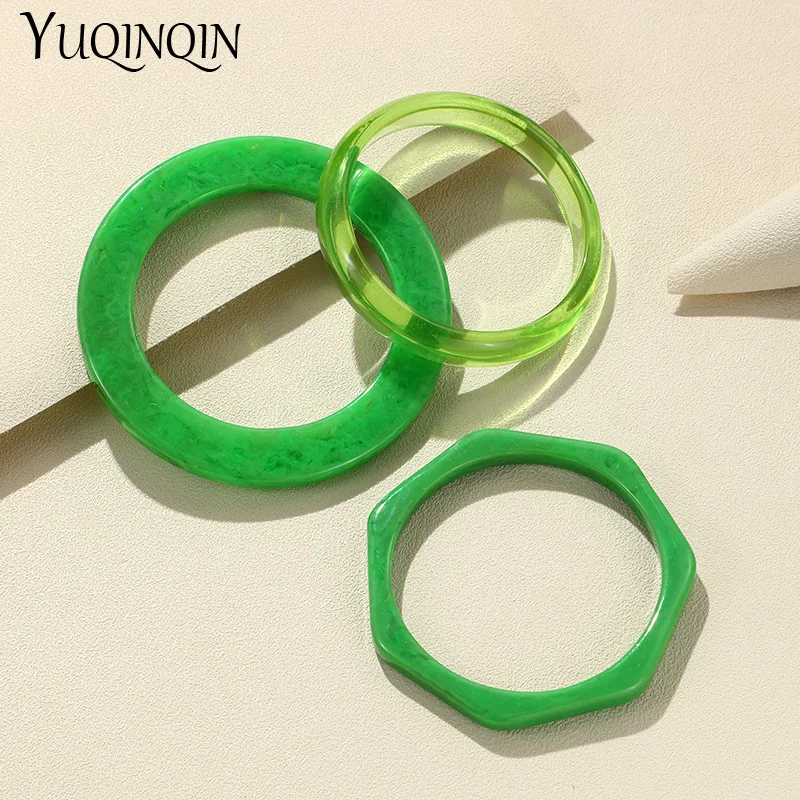 3PCS/Set Trendy Fashion Resin Acrylic Bangles For Women Geometry Round Colorful Bangle Bracelets Charm Simple Party Punk Jewelry