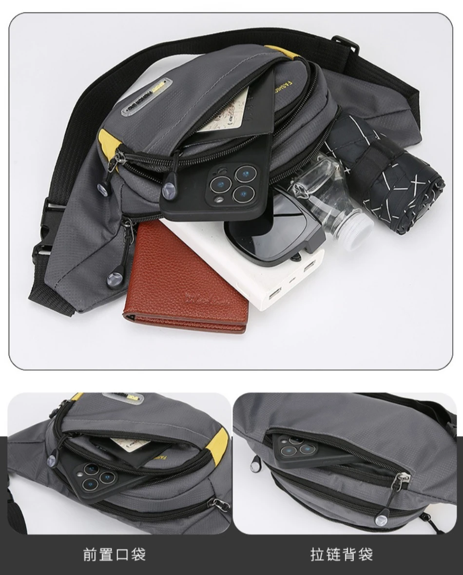 Multifunktionale Outdoor-Sport-Hüfttasche für Herren, große Kapazität, mehrschichtige Umhängetasche, verdickte modische Brusttasche – Detail 16