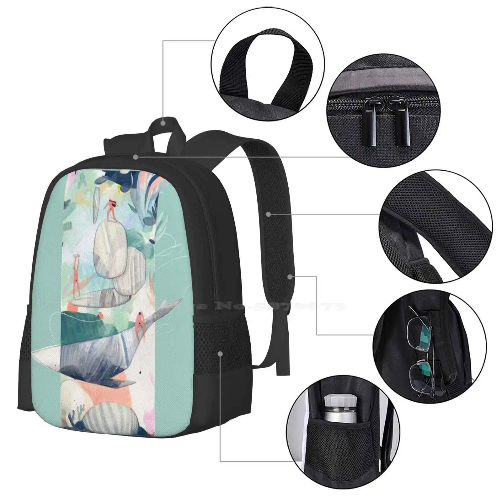 Potters , First Human Beings Fashion Pattern Design Travel Laptop School Backpack Bag Whale Watercolor Hittouch Plants Nature