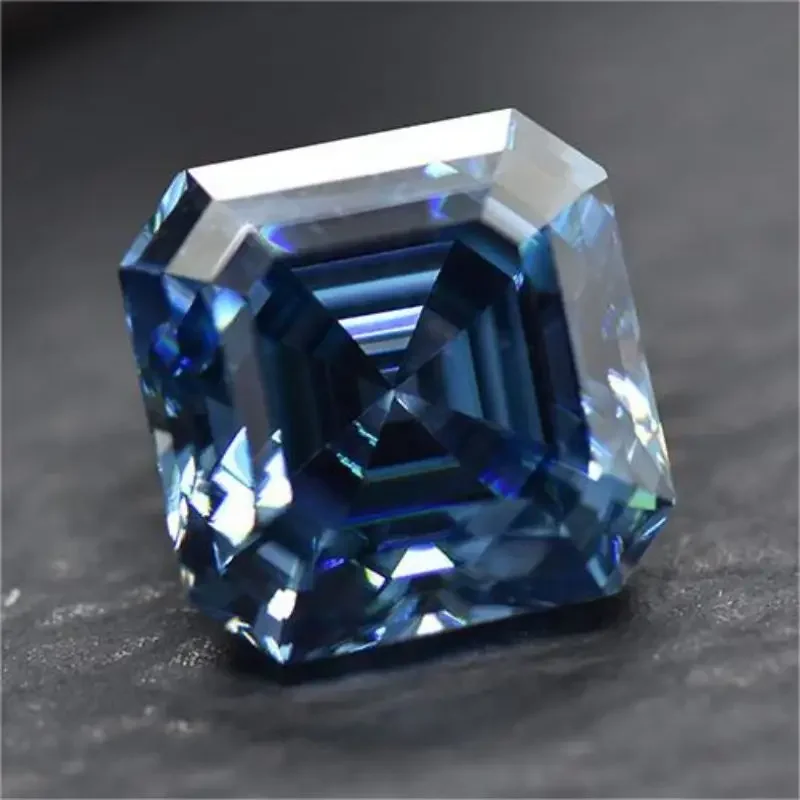 Moissanite Stone Asscher Cut Sapphire Blue Color Advanced Jewelry Material Pass Diamond Tester for Jewel Making GRA Certificate